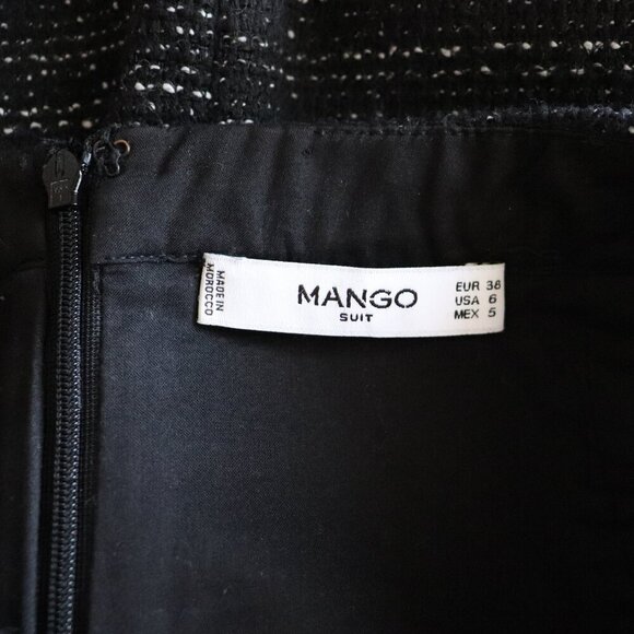 Mango Size 6 Black Speckled Lined Open Front Made in Morocco Mini Fringe Skirt - Picture 9 of 10